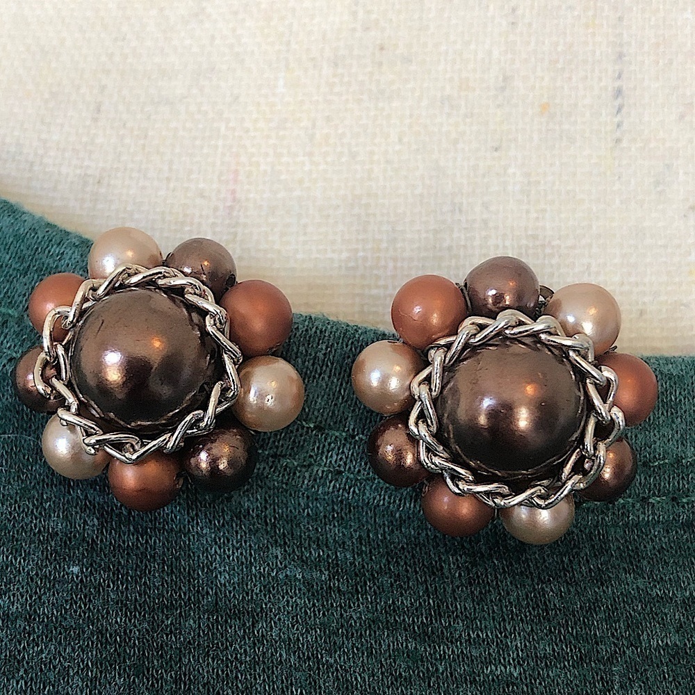 Vintage Brown Bead Earrings Japan